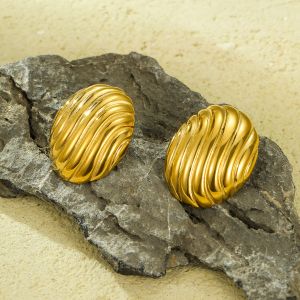 Latest simple gold texture women Chunky Earrings stainless steel water proof stud women fashion earring jewelries