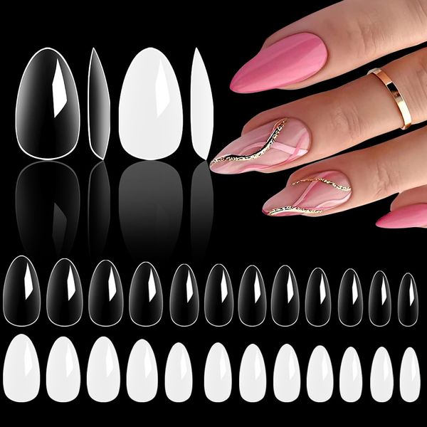 Wholesale Transparent Almond Medium Gel Nail Tips False Fingernails Artificial Nails Tips Manicure Press On Acrylic False Nail
