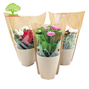 Best selling  Bopp+Kraft Paper transparent fresh plant pot fresh plastic packaging flower sleeve for flowers Herbs