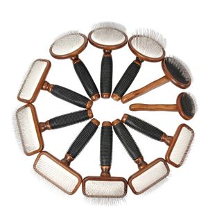 Factory Wholesale Classical Style Upscale Cat Hair Brush Pet Dog Grooming Slicker Brush Wooden Grooming Tools