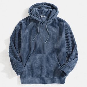 Custom 2024 Men's Corduroy Sweatshirt Thickened Long Sleeve Solid Color Dropped Shoulder men's hoodies & sweatshirts
