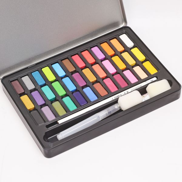 2024 Factory Wholesale Multicolor Artist 36 Colors Half Pans Tin Box Solid Watercolor Paints For Paper School Office