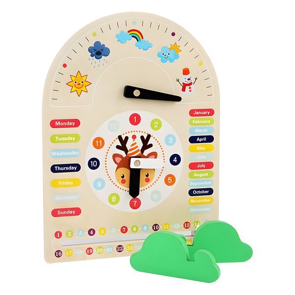 COMMIKI Wooden multi-functional deer weather calendar clock 6 months baby sensory toys stem cognitive toy teaching AIDS