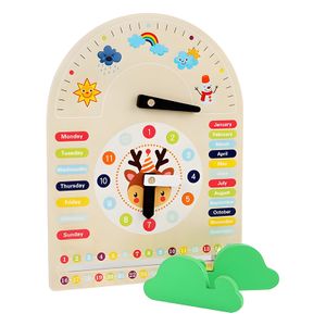 COMMIKI Wooden multi-functional deer weather calendar clock 6 months baby sensory toys stem cognitive toy teaching AIDS