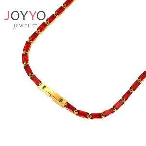 Classy Pave Red CZ Stones Necklace Silver Gold Plated Stainless Steel Chain Vermeil Tennis Necklace Womens Eternity Band Jewelry