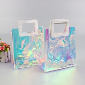 Hot Sell Female holographic tote bag Transparent Handbags Beach bag Laser Clear PVC Bag Custom Logo