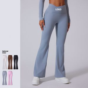 Custom Logo Flared High Waist Butt Lift Yoga Leggings Wholesale Fitness Pants Solid Pattern Made of Spandex/Nylon for Adults