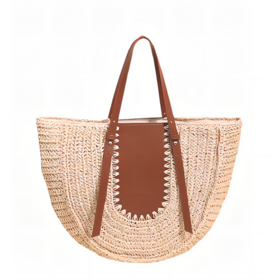 Paper straw handbag with PU handle