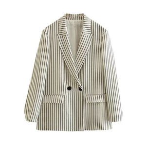 Wholesale 2023 Summer New Women Retro V-neck long-sleeved Striped Ladies Blazer Loose Elegant Suit Jacket