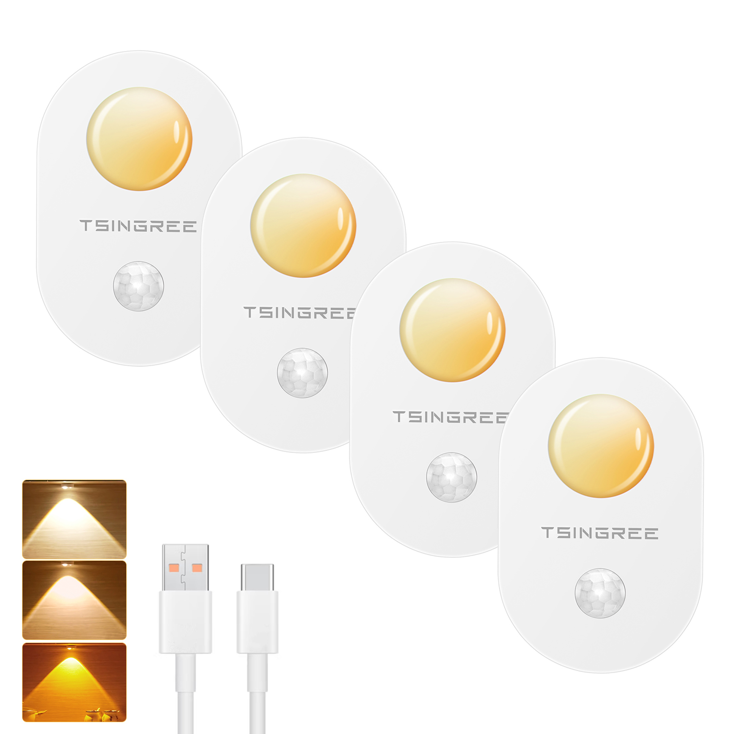 Dongguanshi Qirui Smart Technology Co.,Ltd Wireless Motion Sensor Cabinet Led Light Rechargeable Atmosphere Lamp Indoor Bedroom Kitchen Led Under Cabinet Lights (4 pack)