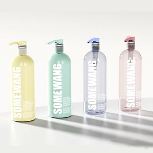SOMEWANG Custom 1000ml Round Boston Plastic Pump Bottles PET Wholesale Empty Cosmetics Packaging Containers