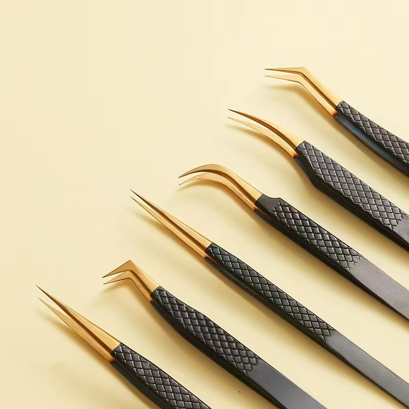 Custom logo Tweezers Diamond grip Strong Hold Stainless Steel Lash Tweezer Private Label