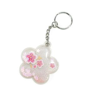 Sakura Yoshino Cherry TPU Inflatable Soft Liquid Oil Glitter Keychain Oil Key Ring High Frequency Liquid Filled Keychain Pendant