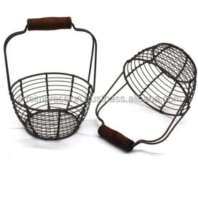 Natural New polished black Color Wire Basket for Kitchen Cabinet Storage Basket Metal Wire Stacking Handle Basket For Home Hotel