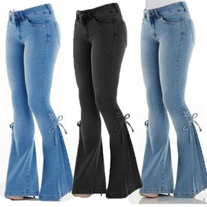 J9124 Vintage Low Waist Flare Jeans Women Retro Style Bell Bottom Skinny Wide Leg Denim Pants Plus Size