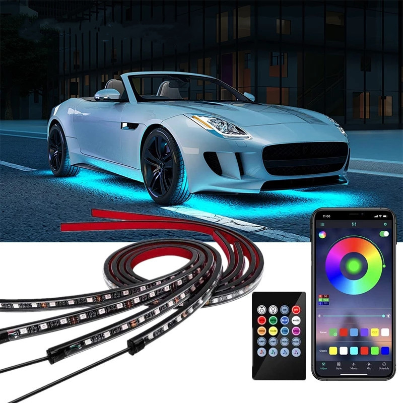 Guangzhou Kelenate Car Accessories Co., Limited Underglow Light Kit Chasing RGB Led Strip Underbody Remote APP Control Atmosphere Lamp Under Glow Lights for Car TrucK