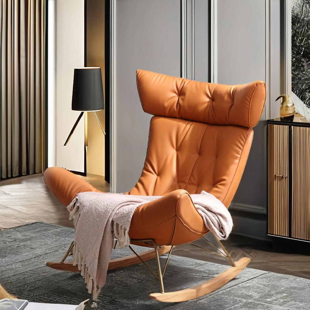 Modern Minimalist Monico Rocking Computer Chair Fabric Convertible Chaise Lounge for Bedroom & Living Room Use