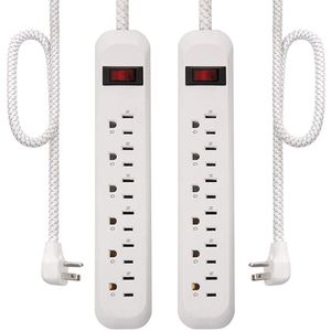 US 6 plug outlets strip Tangle-free braided fabric cord  for easily mounted to wall power Multiple Safety Protection with safety