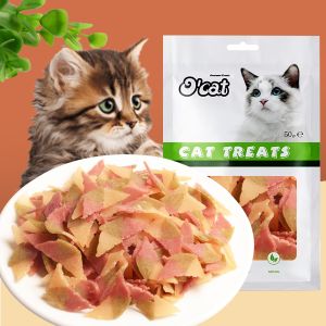 oem pet food perfect taste cat dry food chicken, duck, seaweed style meat slices cat treat for feed cats three slices of meat