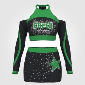 Custom American Competition Black and Purple Long Sleeve Cheer Uniforms Youth Cheerleading Uniforms