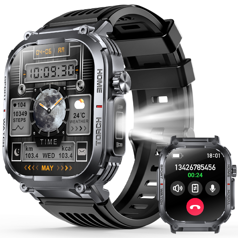 Customized 3ATM Waterproof Women Fitness Tracker Smartwatch Men Outdoor Rugged Sport Smart Watch with Compass and LED Flashlight
