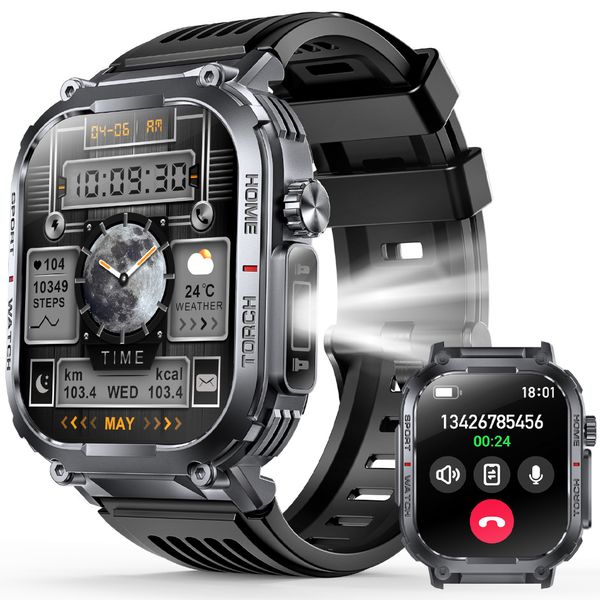 Customized 3ATM Waterproof Women Fitness Tracker Smartwatch Men Outdoor Rugged Sport Smart Watch with Compass and LED Flashlight