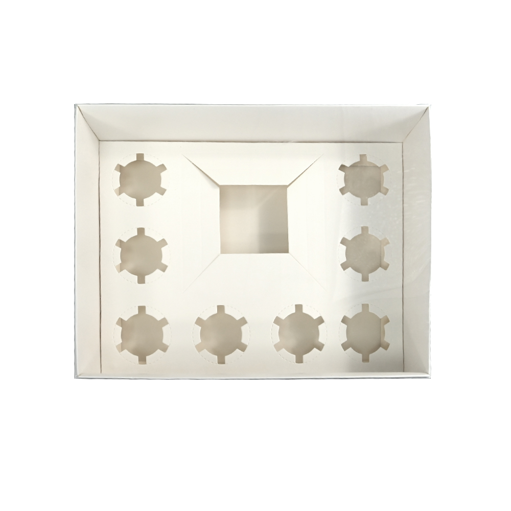 XJH 8 Cavities Fancy Tall Sturdy Transparent Plastic Square 8 cupcakes 5'' Cake Bento Box for Party