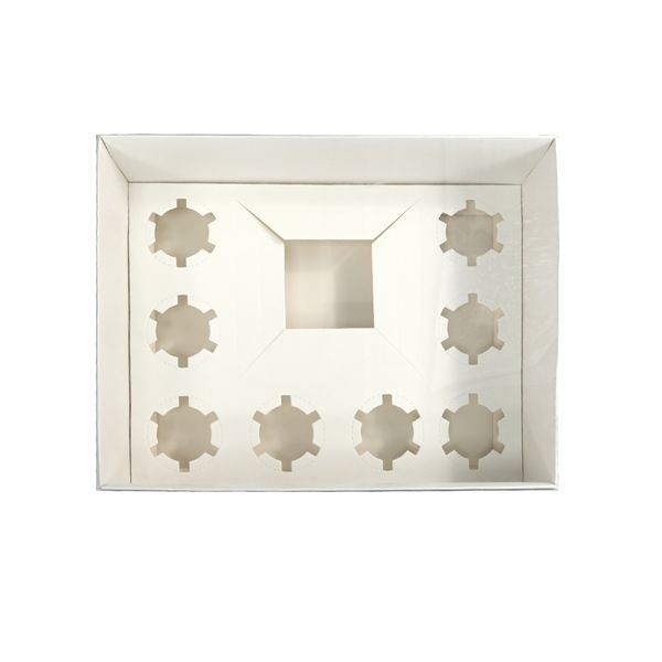 XJH 8 Cavities Fancy Tall Sturdy Transparent Plastic Square 8 cupcakes 5'' Cake Bento Box for Party