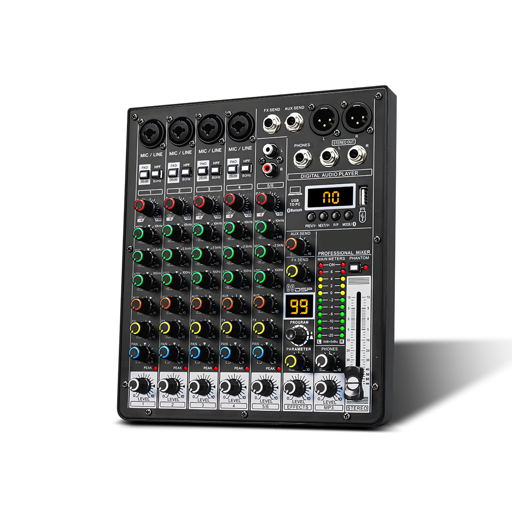Xtuga Z-6 Professional 6 Channel Mixing Console Sound USB Recorder Music Mini Audio Mixer with Blueteeth Function 48V Phantom P