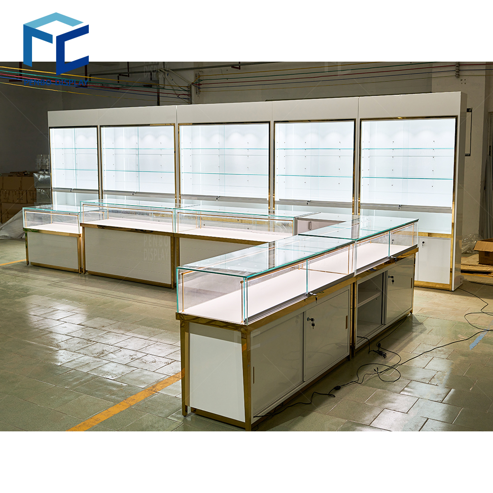 USA Penbo Design LLC Wholesale Customized USA Local Jewelry Cabinet Mirror Dubai Jewellery Display Counter Wall Showcase for Retail Stores Made Glass
