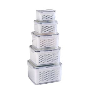 HYRI 5 Pack Airtight Food Storage Refrigerator Storage Box Fresh Vegetable Fruit Boxes Drain Basket Storage Containers