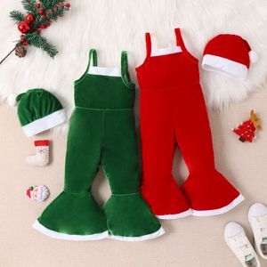 christmas dress for kids Christmas party girls  canary suspenders with furry hat flared romper winter children's clothing