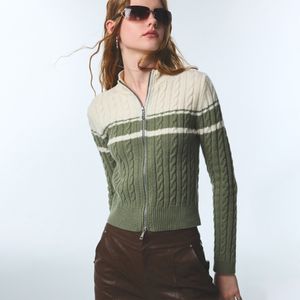 VSCOO 2023 fall long sleeve cardigan coat high quality cable knit sweater light weight women bodycon knitwear