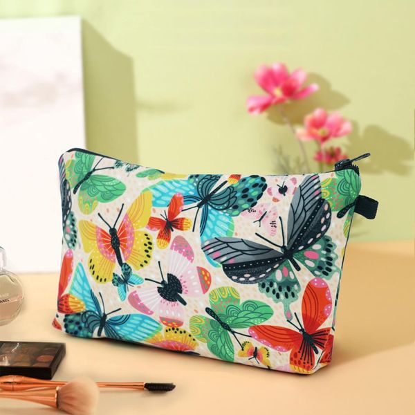 Butterfly Pattern Custom Portable Women Travel Storage Bag Floral Toiletries Print Organize Cosmetic Bag Female MakeUp Bag