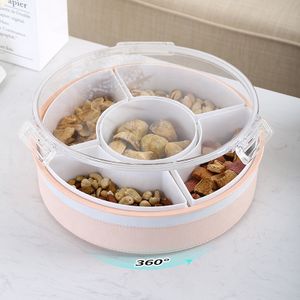 Eco-friendly PET 360 degree rotating sectional snack serving box 5 compartments plastic food storage container with lid