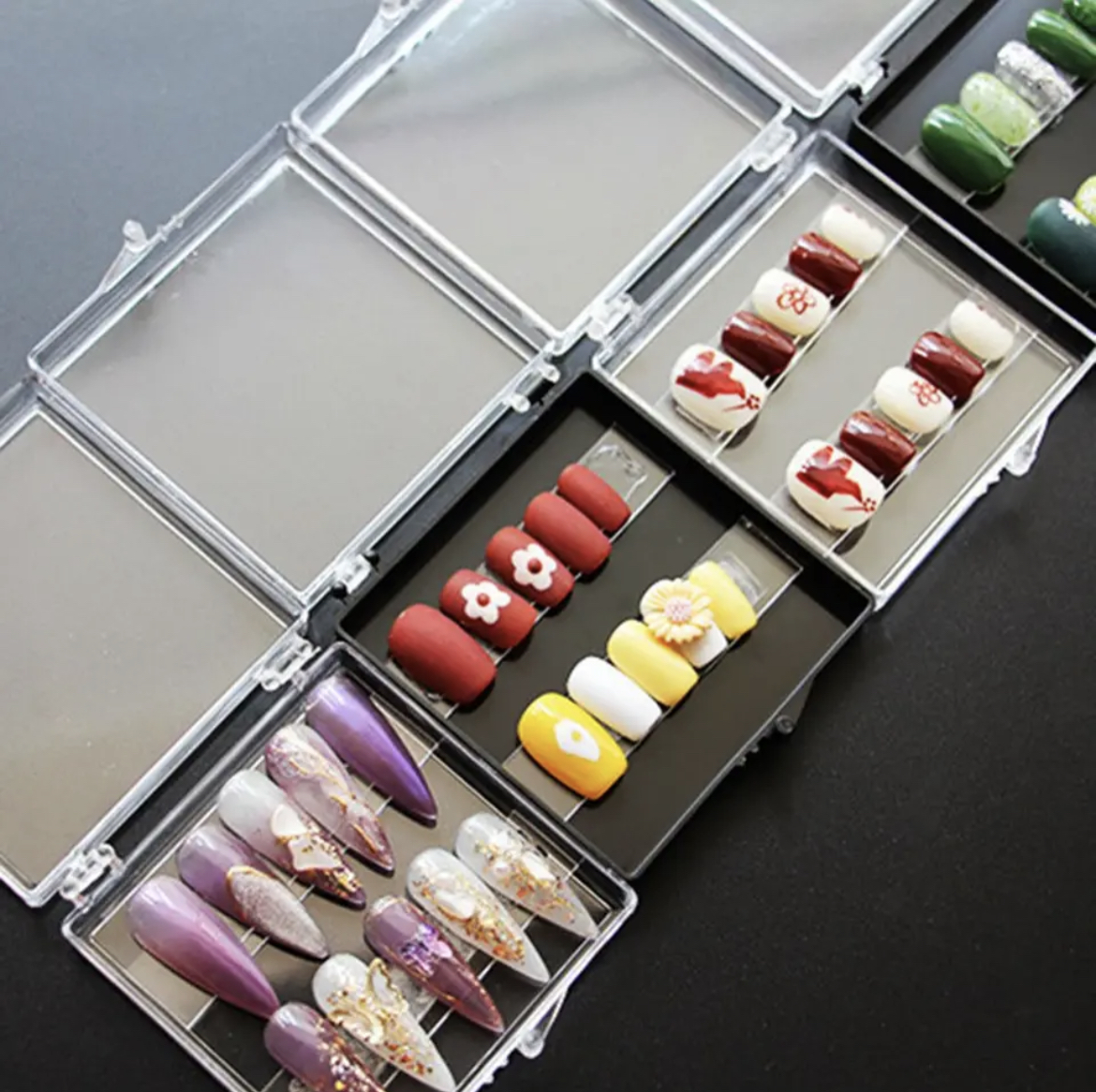 False Nail Press on Wearing Gift Box High-end Transparent Square Flip Tool Packing Box for Fake Nails Finished Product