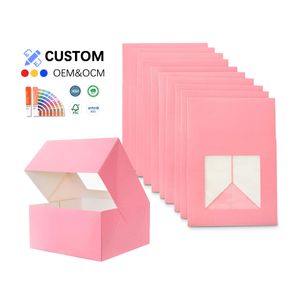 Manufacturer Wholesale Food Grade Kraft Paper Box Biodegradable Pink Delicate Baked Food Packing Paper Box With Pvc Window