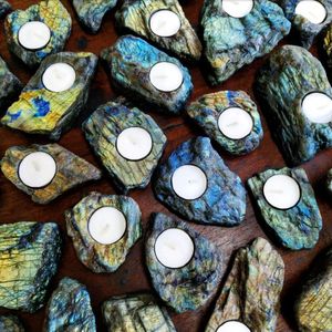 Natural Lbradorite Candle Holder Raw Rough Gemstone Crystal Multi Color Gemstone Healing Gemstone Home Decoration For Decor