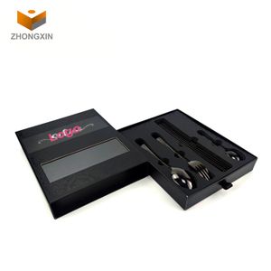 Custom Tableware Spoon Package Eva Foam Insert Rectangle Clear Window Drawer Packaging Box With For Spoon