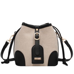 Contrast Color Bucket Bag Women's 2023 Summer New Fashion Shoulder Bag Canvas Panel Textured Small Women Purse