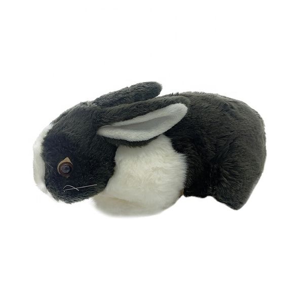 Wholesale stuffed animal Gentle black and white rabbit shape toy Big fur stuffed animal doll fur fabric plush toy rabbit