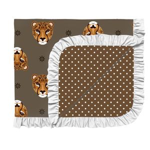 Custom printing Unisex Baby Receiving Blankets 90cm*110cm With Ruffles Tiger Polka Dot Blanket
