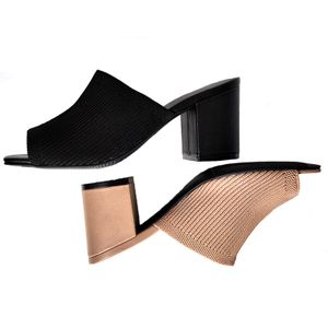 Summer new style fashion RTS sexy fly knit block heels mule square peep toe slide hilary women sandal shoes