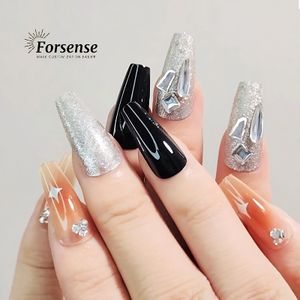 wholesale vendor luxury press on nails with crystals silver glitter fake nails multicolored false nails plus glue and accessory