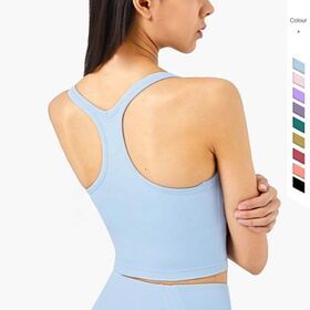 Customized Sexy ECO Fabric Longline Racer Back Padded Women Sports Yoga Bra Fitness Workout Gym Crop Tops Spandex Sportswear