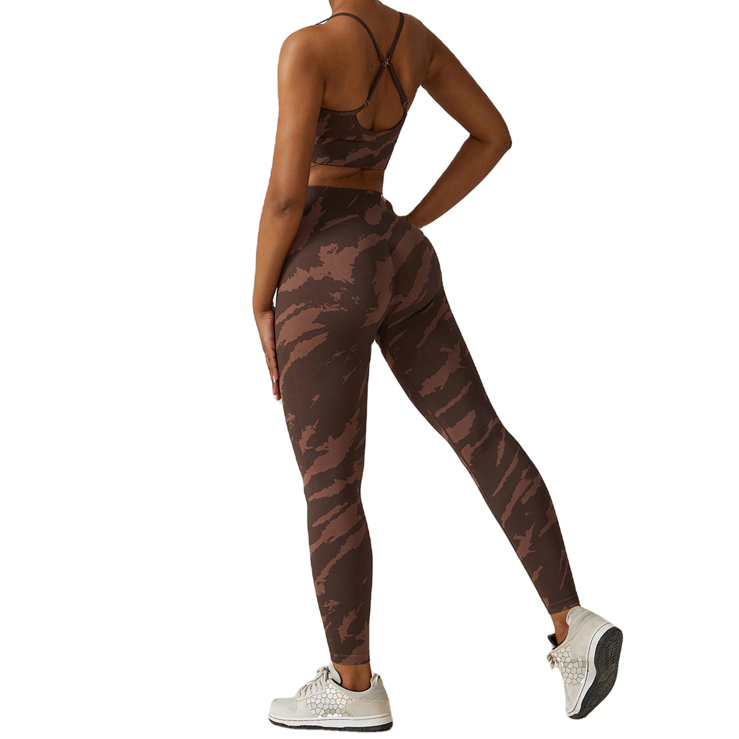 Guangxi Xiongxiong Technology Co., Ltd. Gym Sports 2 Piece Seamless Sportswear Tie Dye High Waist Scrunch Butt Leggings Adjustable Sports Bra Yoga Sets Fitness Women
