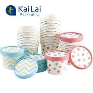 New design disposable ice cream cups package 4oz 8oz 16oz food paper bowl with lid