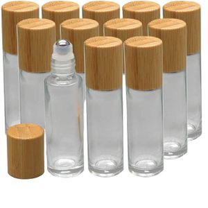 10ml Glass Roll On Bottle with Bamboo Lid for Essential Oils,