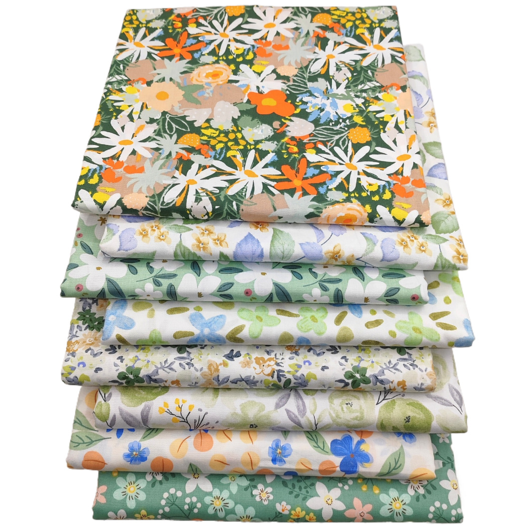 8 Pcs Green Cotton Fabric Bundle Precut Fat Squares Fabric Scraps Cotton Quilting Fat Flower Fabric Patchwork
