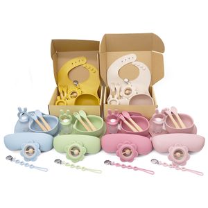 Custom BPA Free Baby Feeding Set Non Spill Suction Bowl Spoon Silicon Bibs For Babies